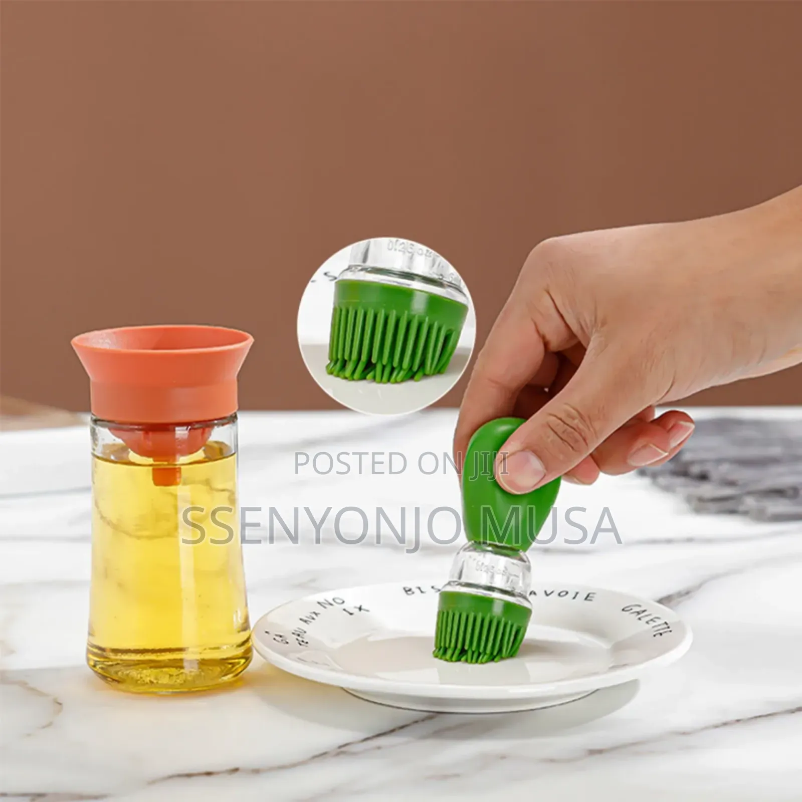 Glass Oil Bottle With Silicone Brush - Measuring Olive Oil-