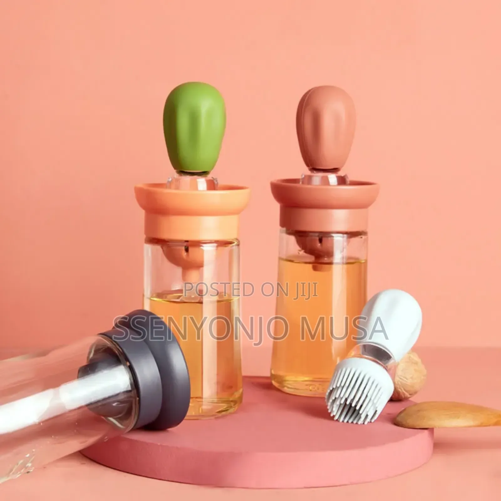 Glass Oil Bottle With Silicone Brush - Measuring Olive Oil-
