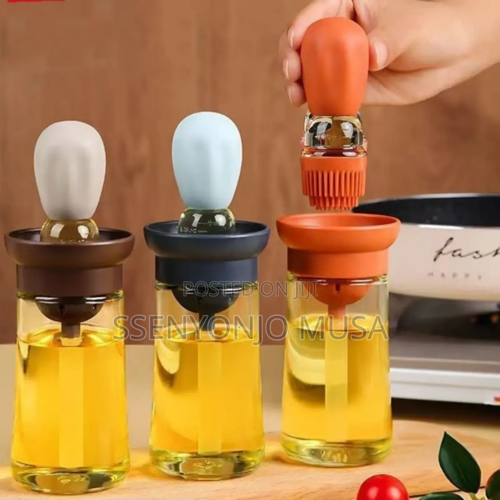 Glass Oil Bottle With Silicone Brush - Measuring Olive Oil-