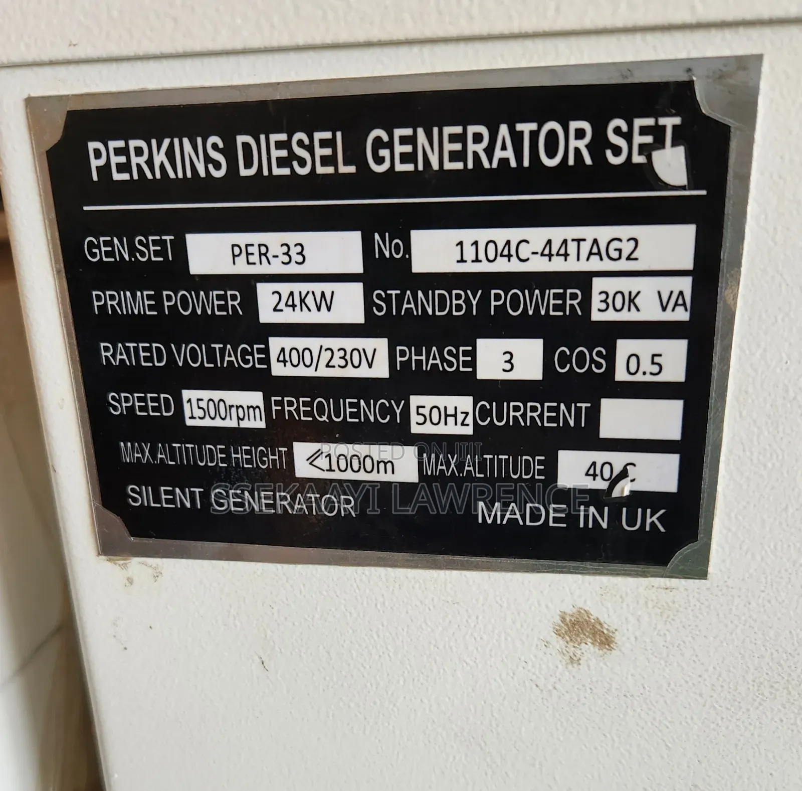 Silent Diesel Generator Perkins 30KVA