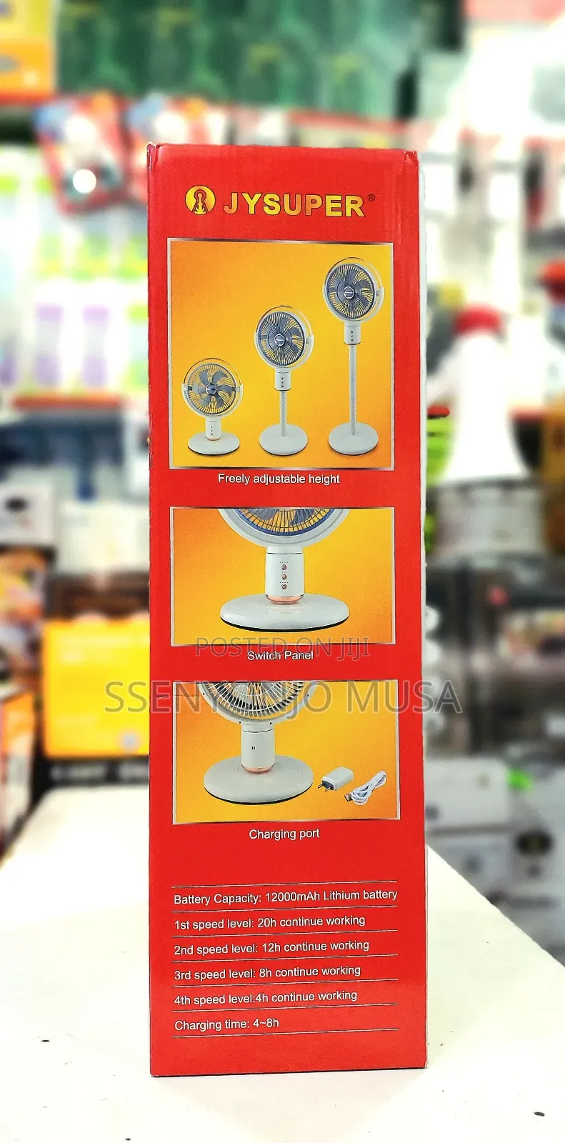 Jysuper 12" Rechargeable Fan - 12000mah Battery, 4-Speed