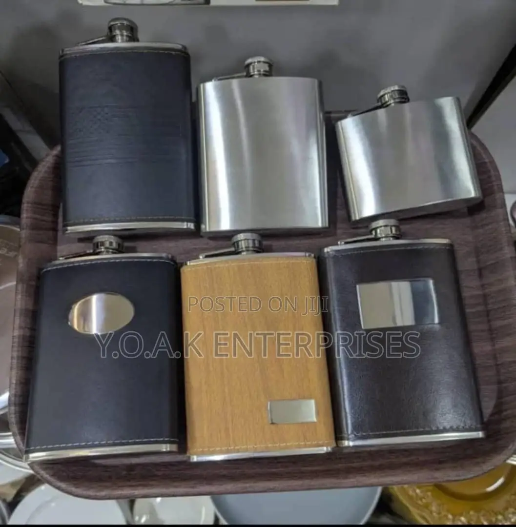 Whisky Bottles Both Steel and Leather