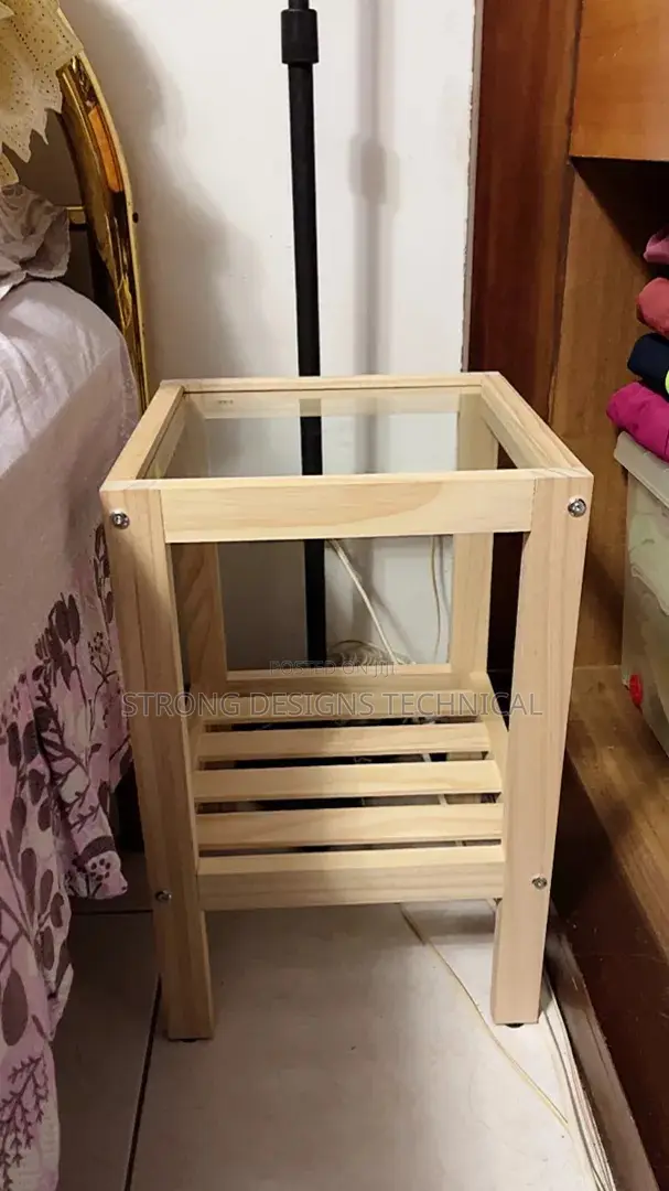 Glass Top Wooden Side Table/Bedside/ Night Stand/ Sofa Table