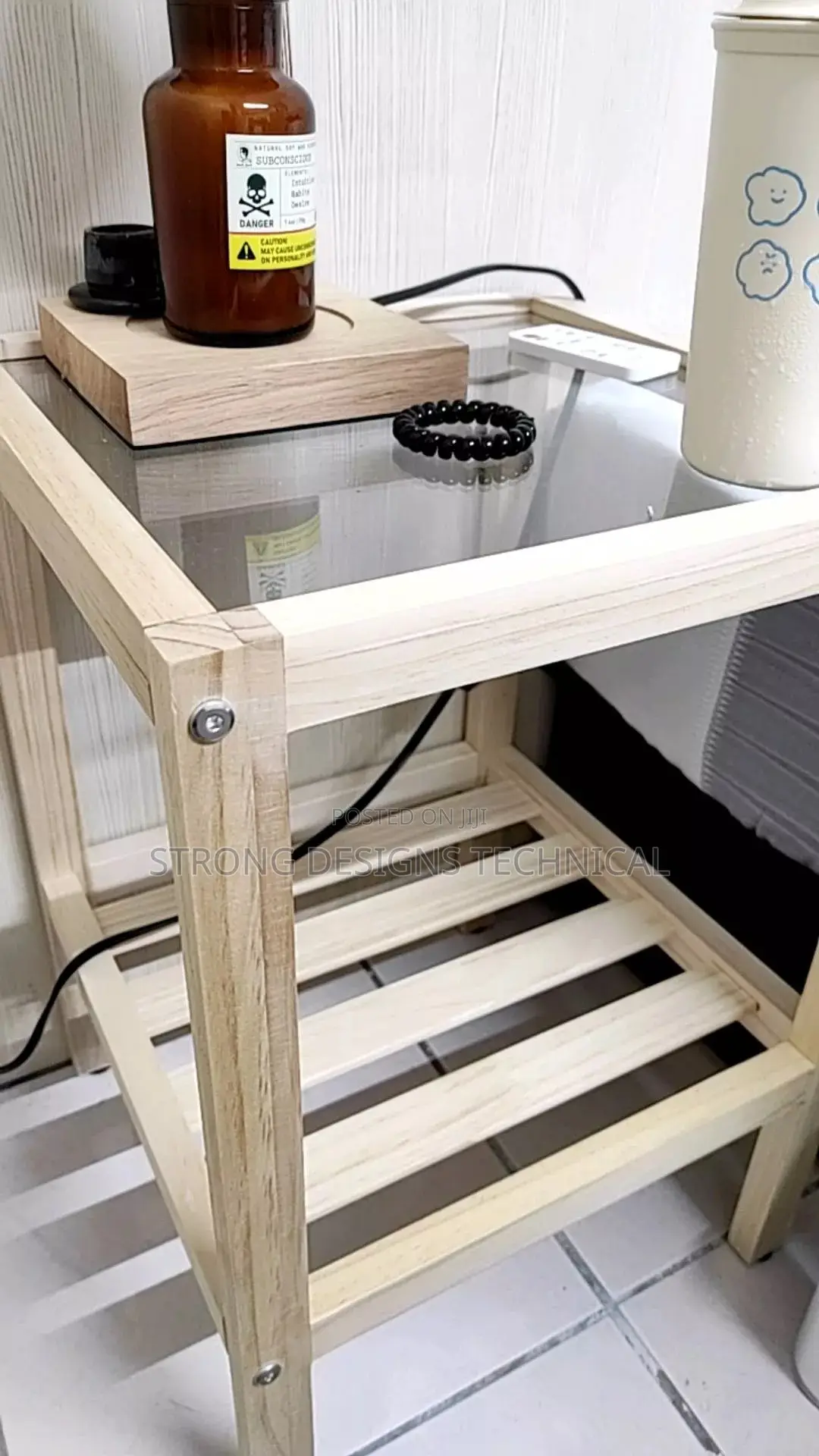 Glass Top Wooden Side Table/Bedside/ Night Stand/ Sofa Table