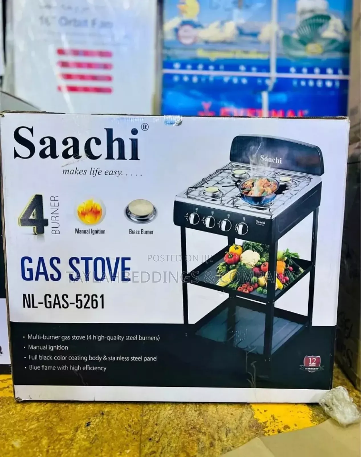 Saachi 4 Burner Gas Stove Cooker With 2 Shelves Stands