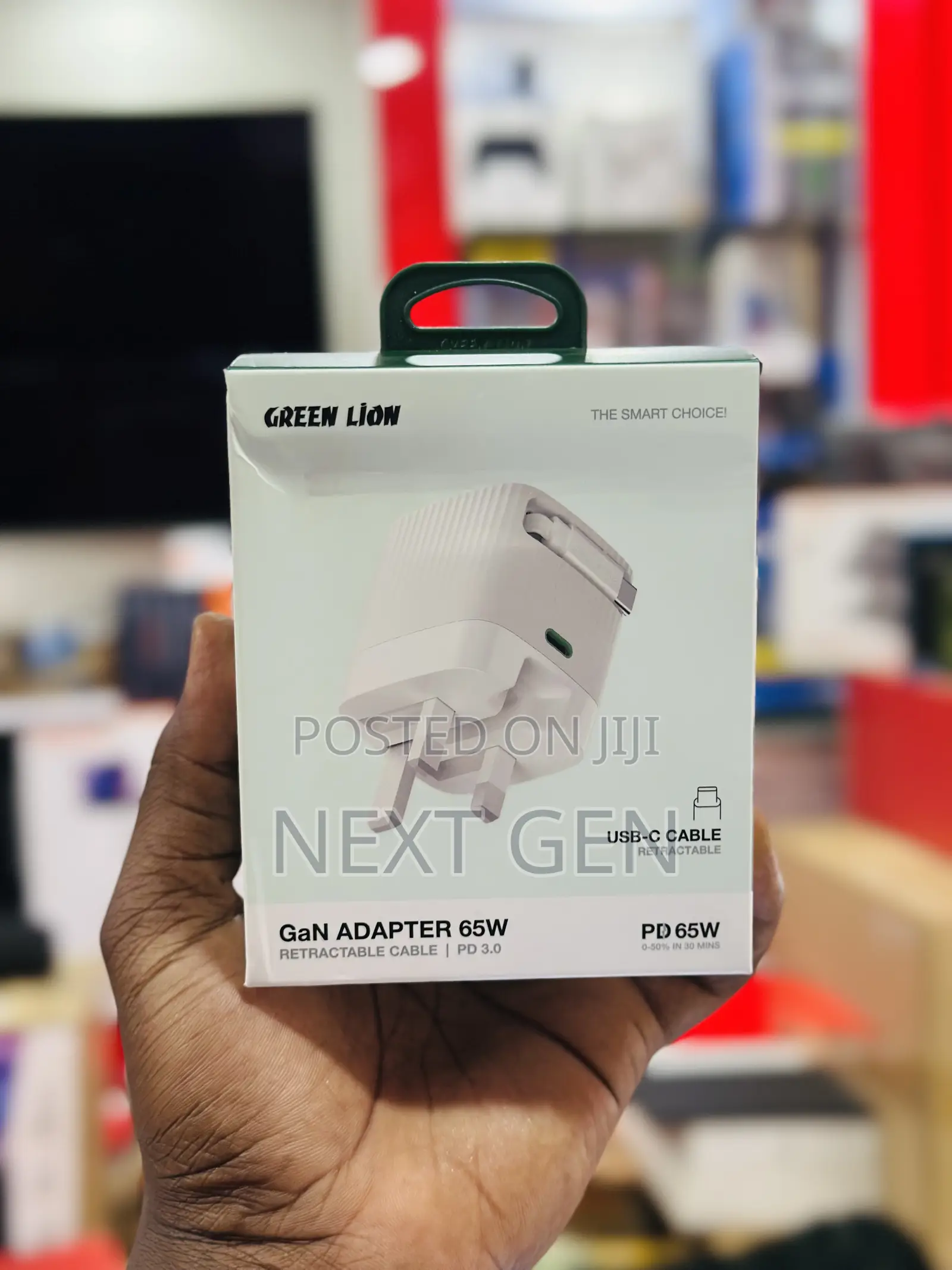 Green Lion Gan Adapter 65w Retractable Cable Pd 3.0