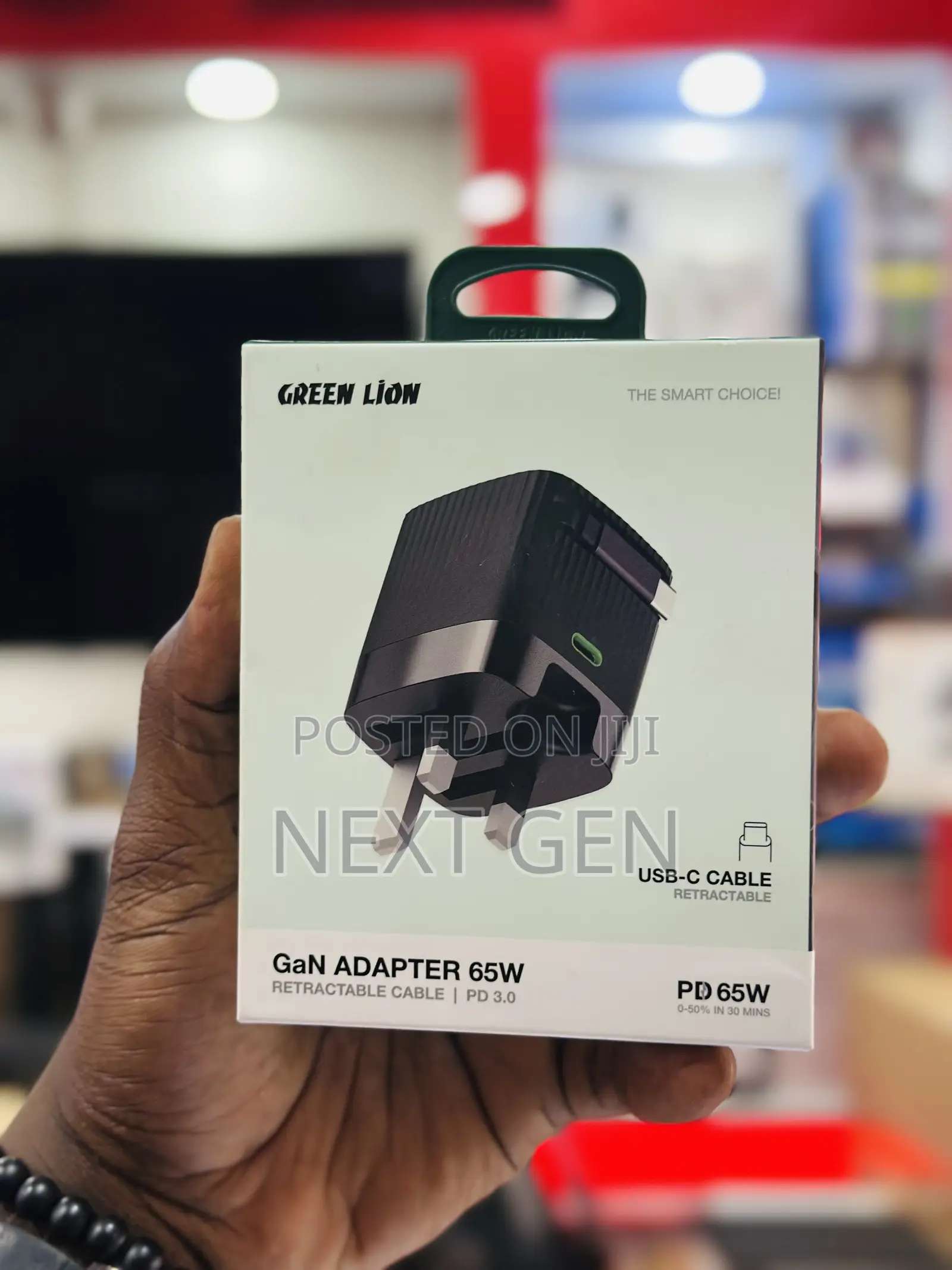 Green Lion Gan Adapter 65w Retractable Cable Pd 3.0