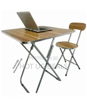 Photo - Wooden Folding Reading Table Chair - Brown