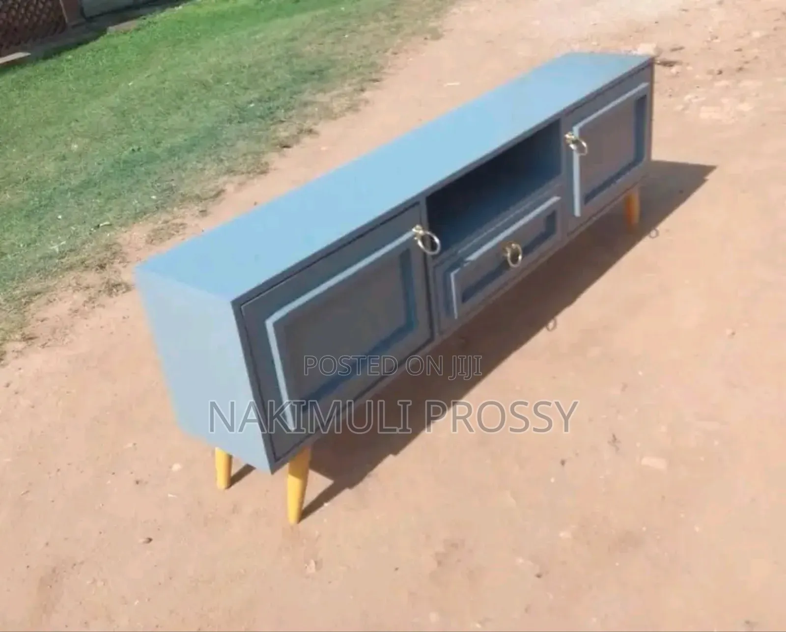 Gray Tv Stand With Golden Wooden Legs