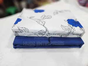 6pc Cotton Bedsheets 6x6 White and Dark Blue