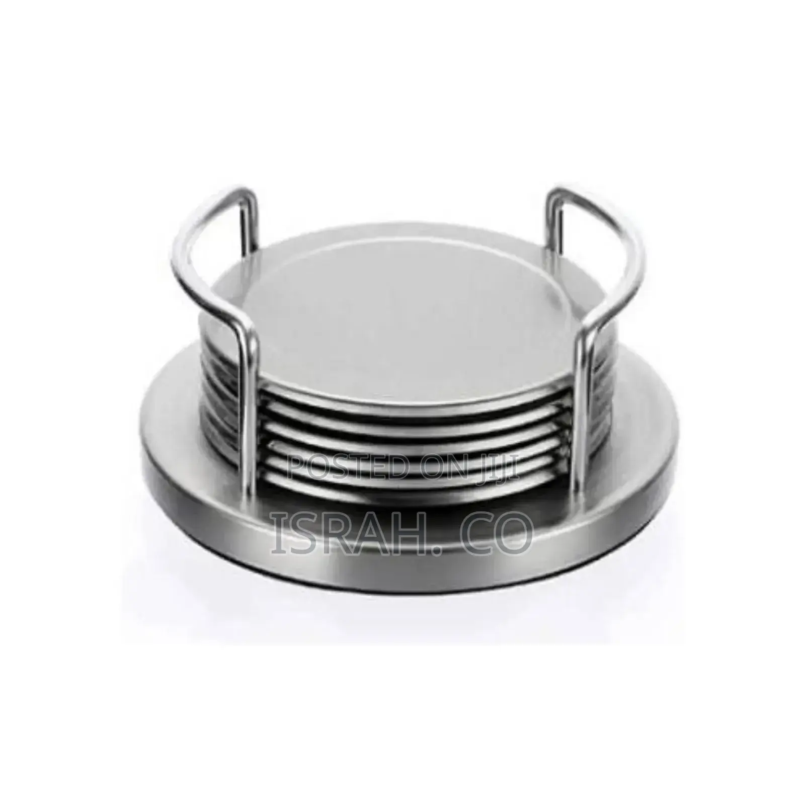 Set of 6 Stainlesssteel Round Coasters With Holder Sponge