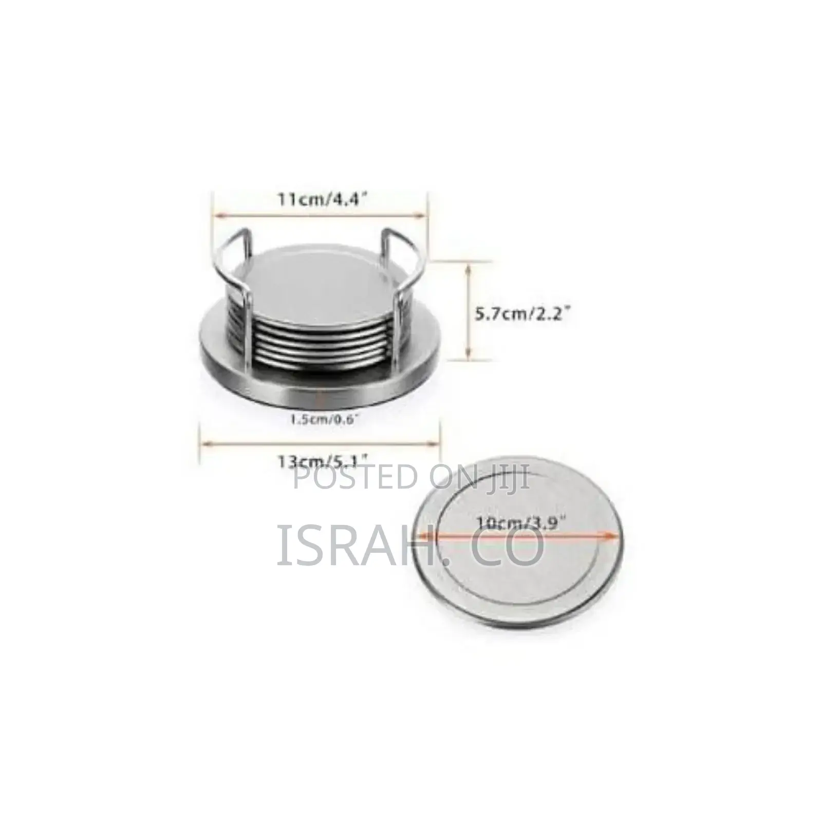 Set of 6 Stainlesssteel Round Coasters With Holder Sponge