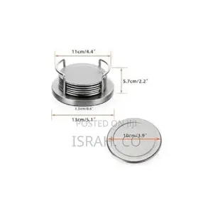 Set of 6 Stainlesssteel Round Coasters With Holder Sponge