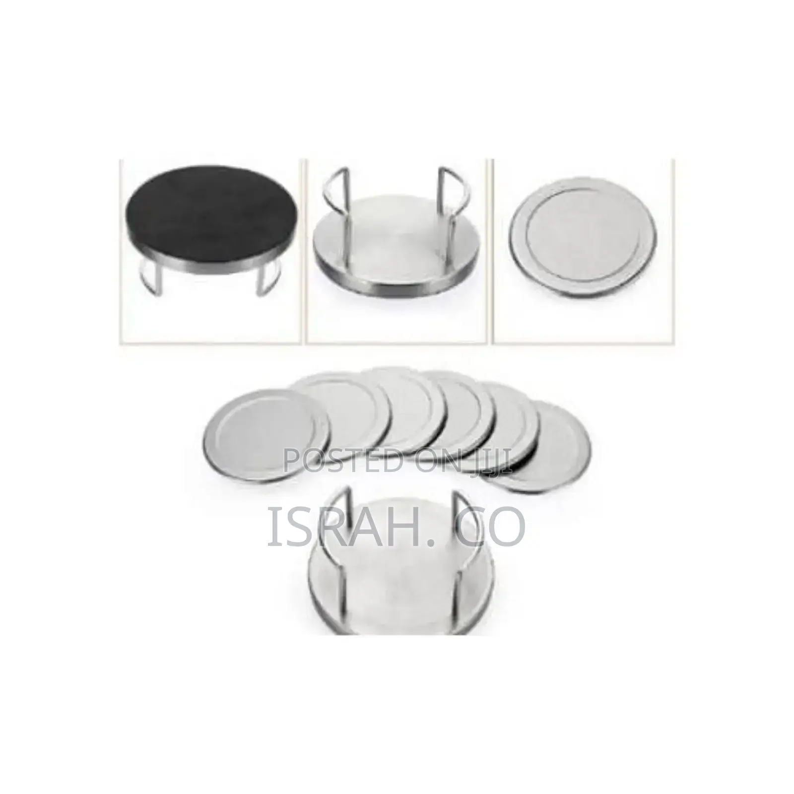 Set of 6 Stainlesssteel Round Coasters With Holder Sponge