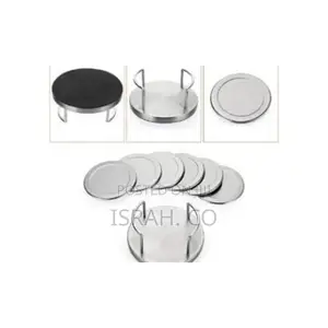Set of 6 Stainlesssteel Round Coasters With Holder Sponge