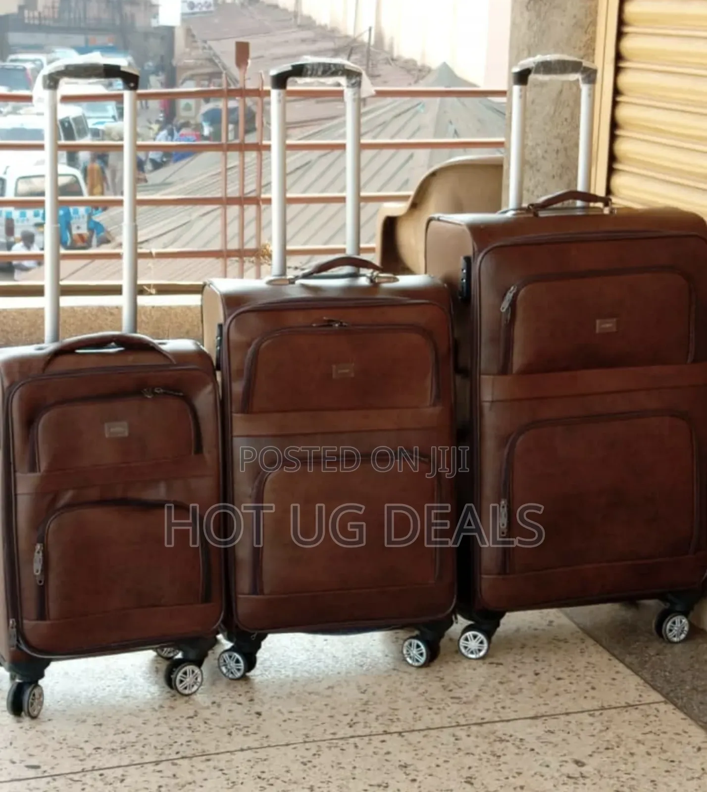 Set of 3pcs of Leather Travel Suitcase - Brown