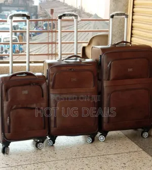 Set of 3pcs of Leather Travel Suitcase - Brown