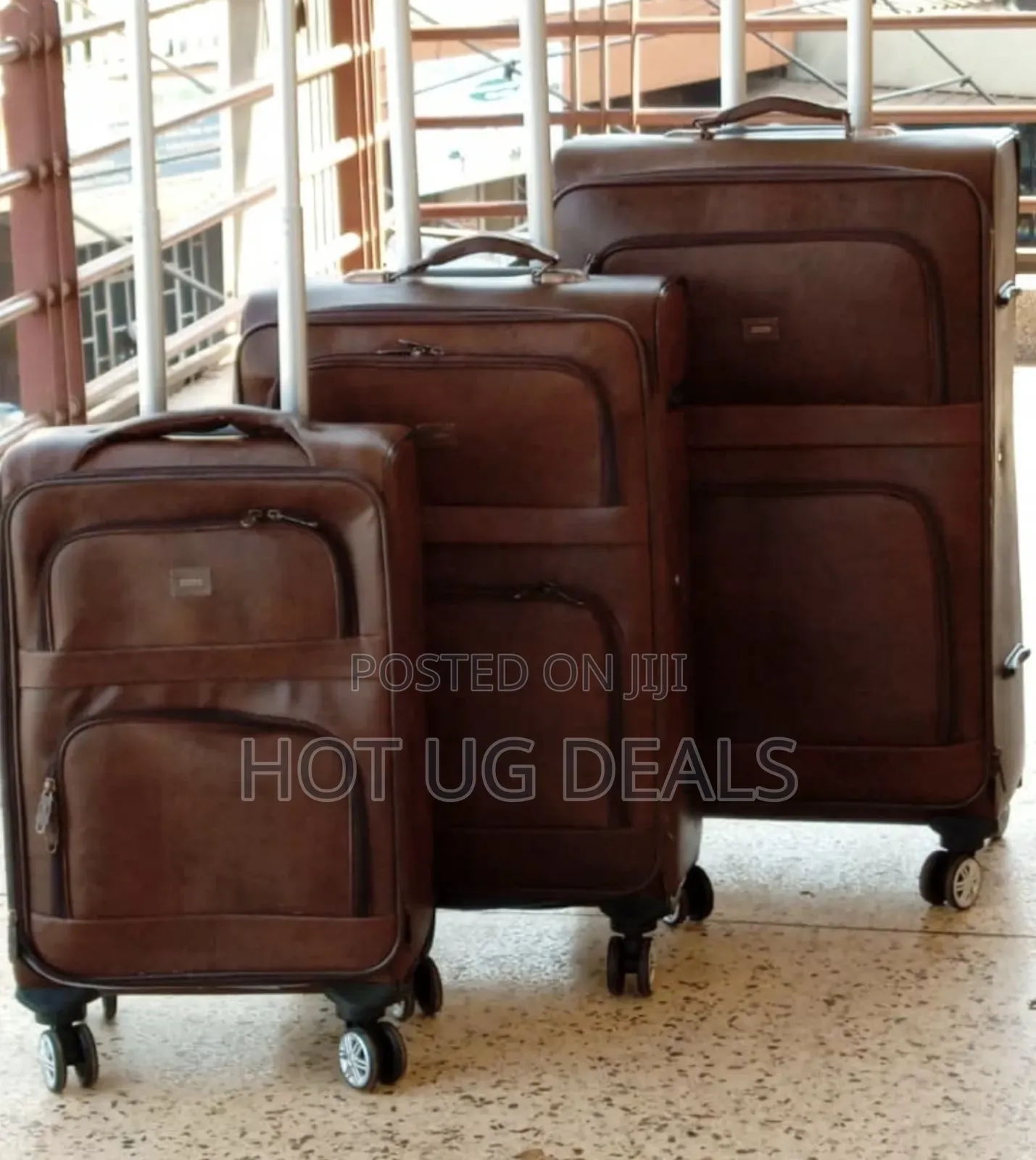 Set of 3pcs of Leather Travel Suitcase - Brown