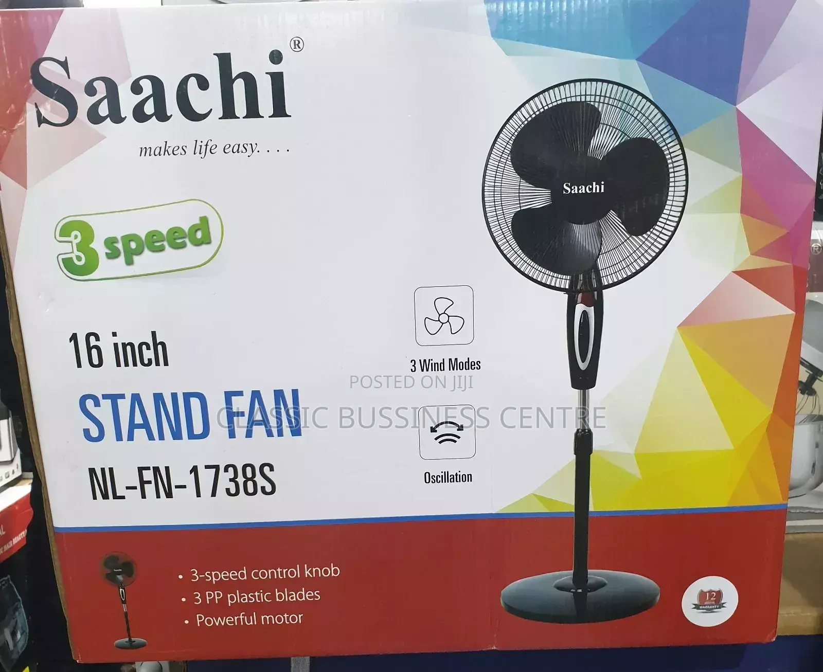 16 Inch Black Saachi Stand Fan