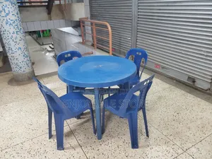 Outdoor Plastic Round Table and 4 Chairs Armless
