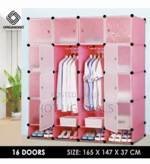 Photo - 4 Column Elegant Plastic Wardrobe With Shoe Storage - Pink