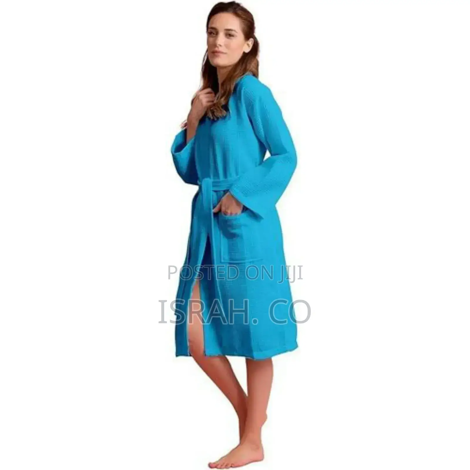 Long Soft Absorbent Cotton Bathrobe - Blue