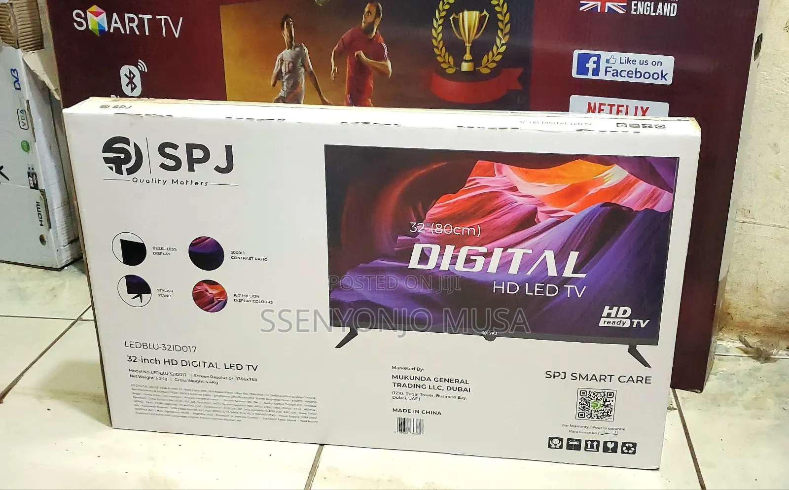 SPJ Tv 32"Inches FHD Digital Led Flameless With in-Built Free to Air.