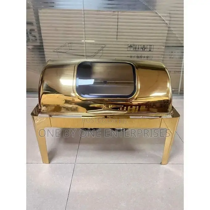 Golden Food Warmer Chaffing Dish With Glass Window Display