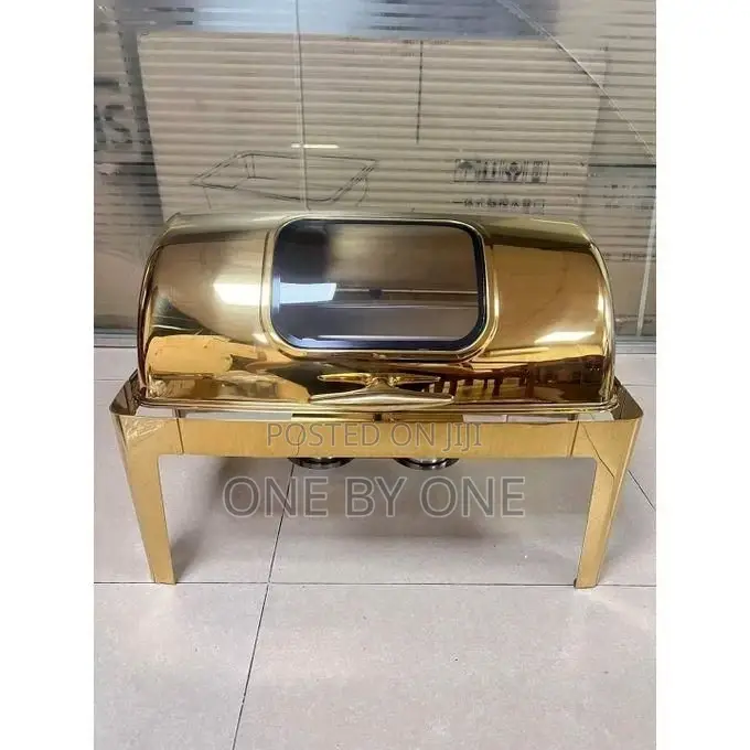 Golden Food Warmer Chaffing Dish With Glass Window Display