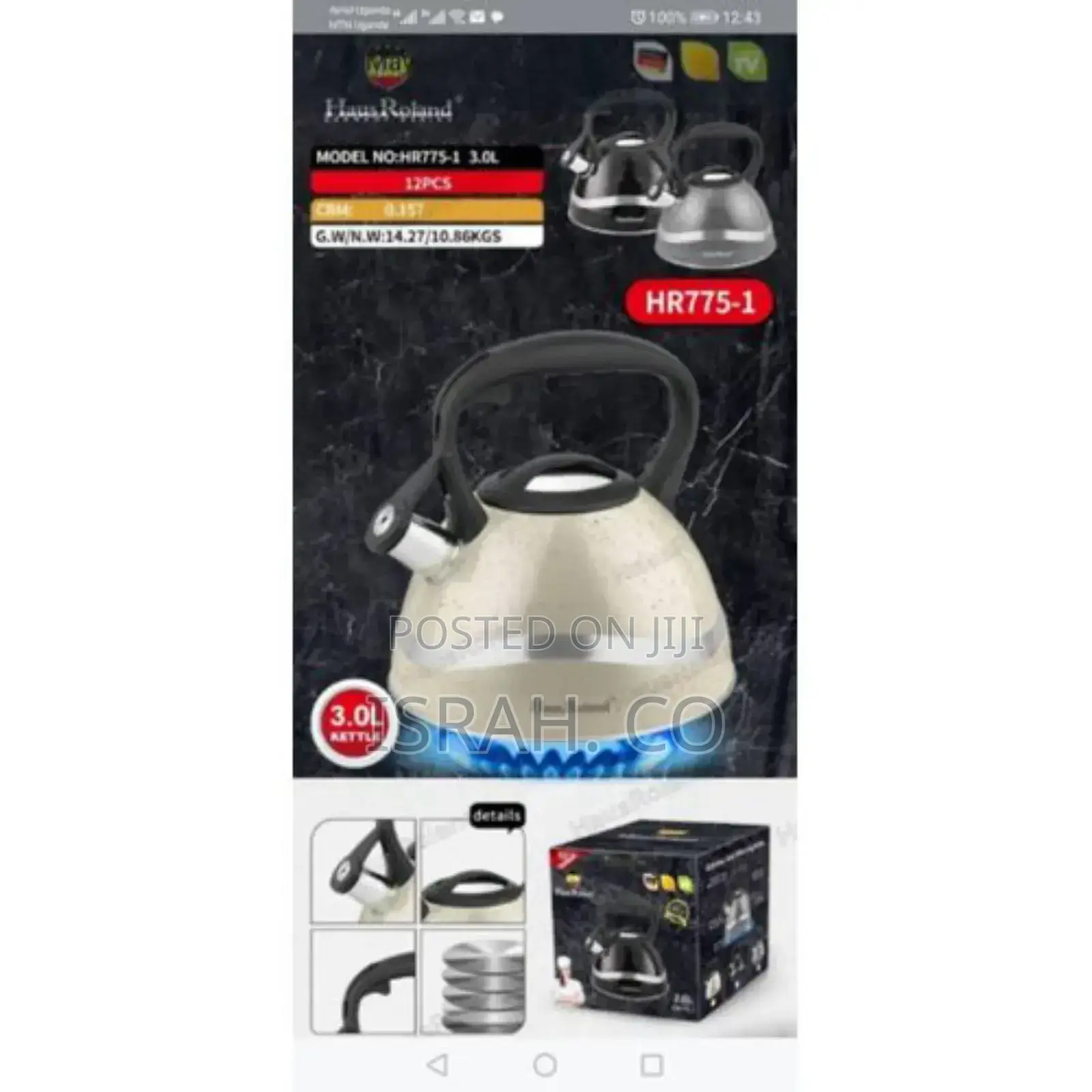 3 Litre Stove Top Whistling Kettle Stainless Steel