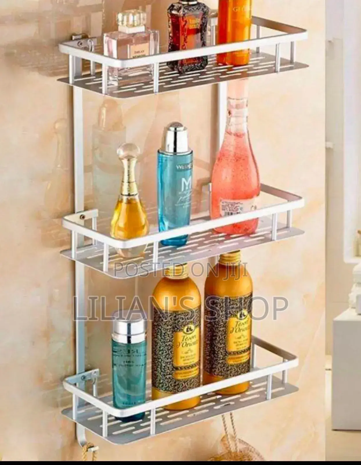Aluminum 3 Tier Rectangular Bathroom Shelf