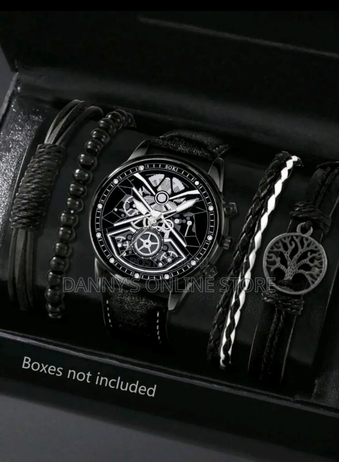 Men Watch 4pcs Set Men's Brown Pu Strap Fashionable Casual