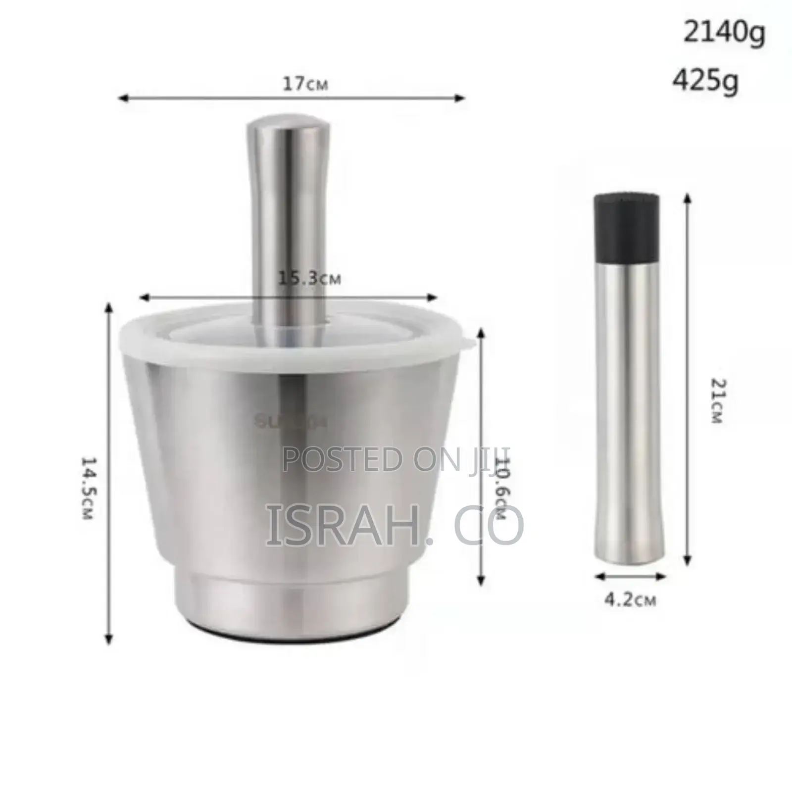 10cm Hamandista Brushed Stainless Steel Mortar and Pestle