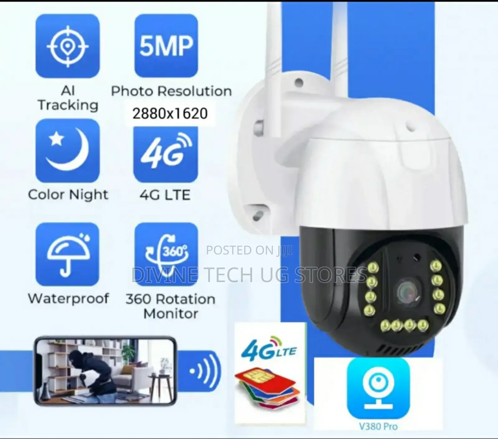4g Simcard PTZ Outdoor Full Hd Single Lens Camera- V380 Pro