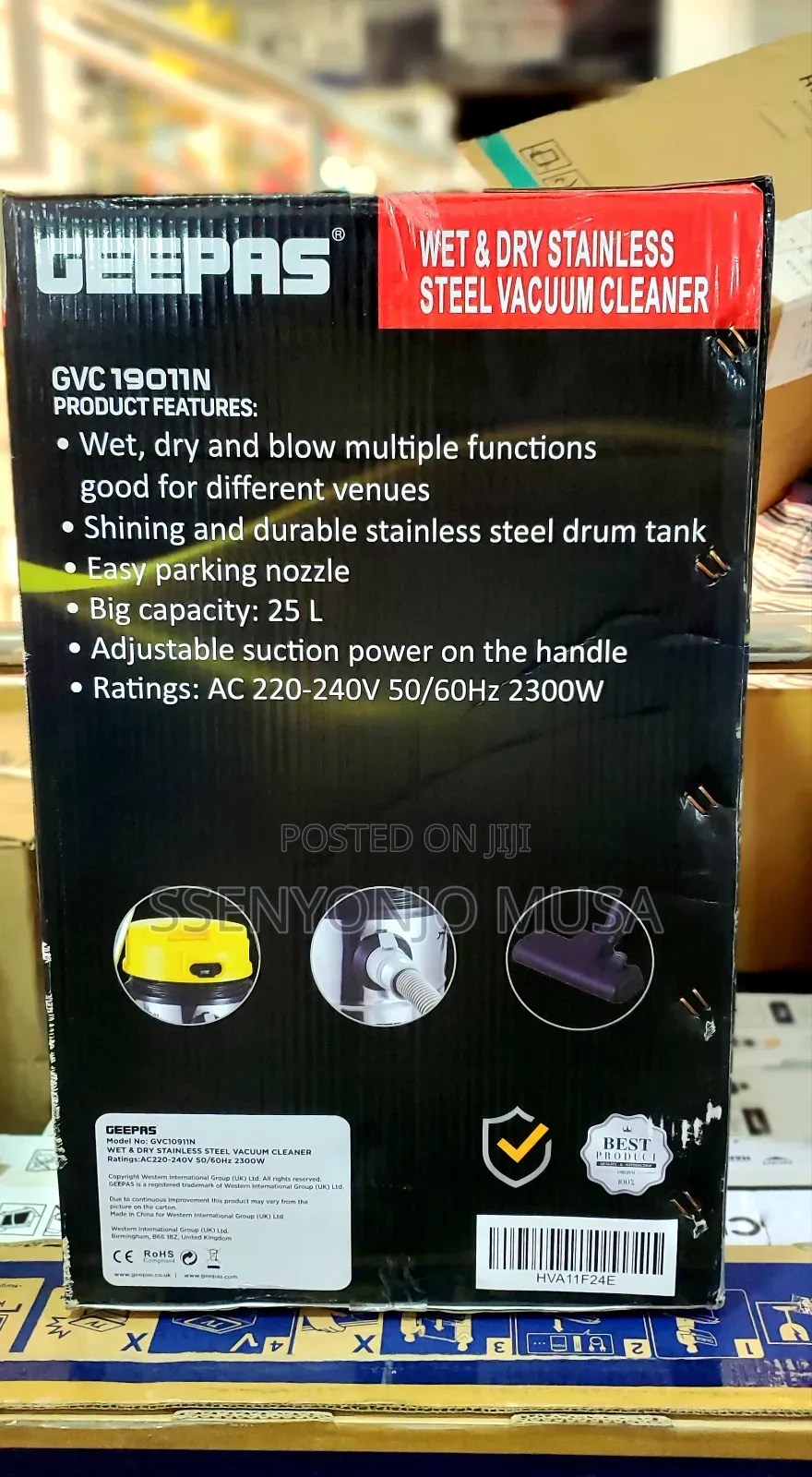 Geepas Wet Dry Vacuum Cleaner Gvc19011n- Powerful Cleaning