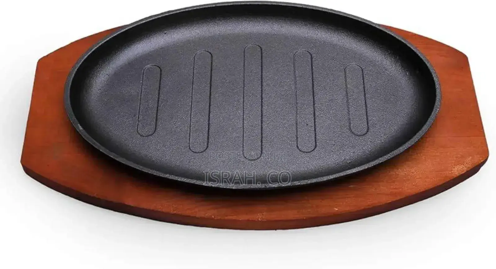 A Set of Two Japanese Sizzling Steak Plates With Wooden Base