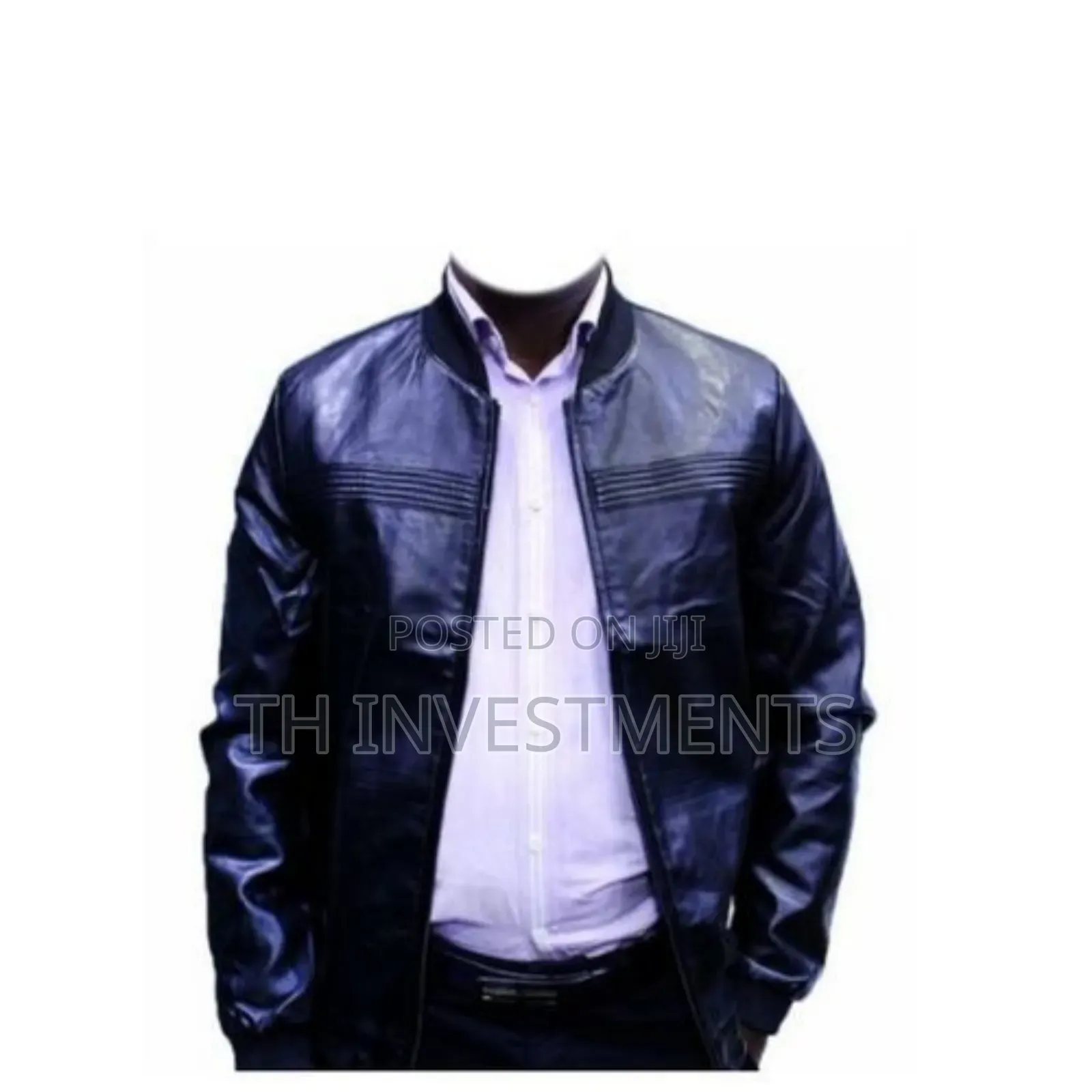Men's Long Sleeve Faux Leather Jacket - Black 