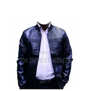 Men's Long Sleeve Faux Leather Jacket - Black 
