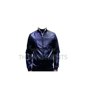 Men's Long Sleeve Faux Leather Jacket - Black 