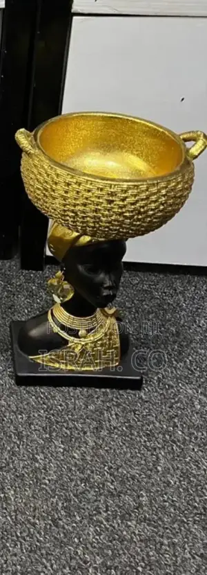 African Lady Balancing Gold Basket" Decorative Piece