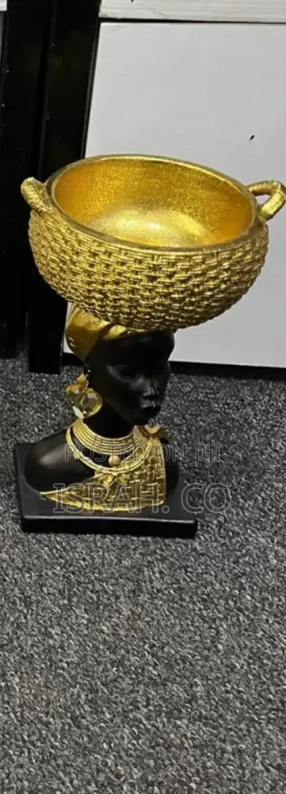 African Lady Balancing Gold Basket" Decorative Piece
