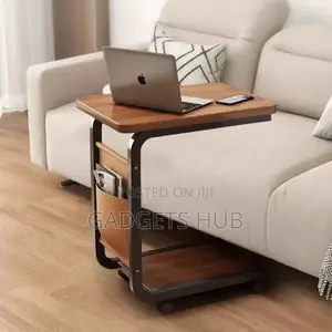 C-Shape Wood Sofa Mobile Side Table Home Office Use