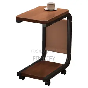 C-Shape Wood Sofa Mobile Side Table Home Office Use