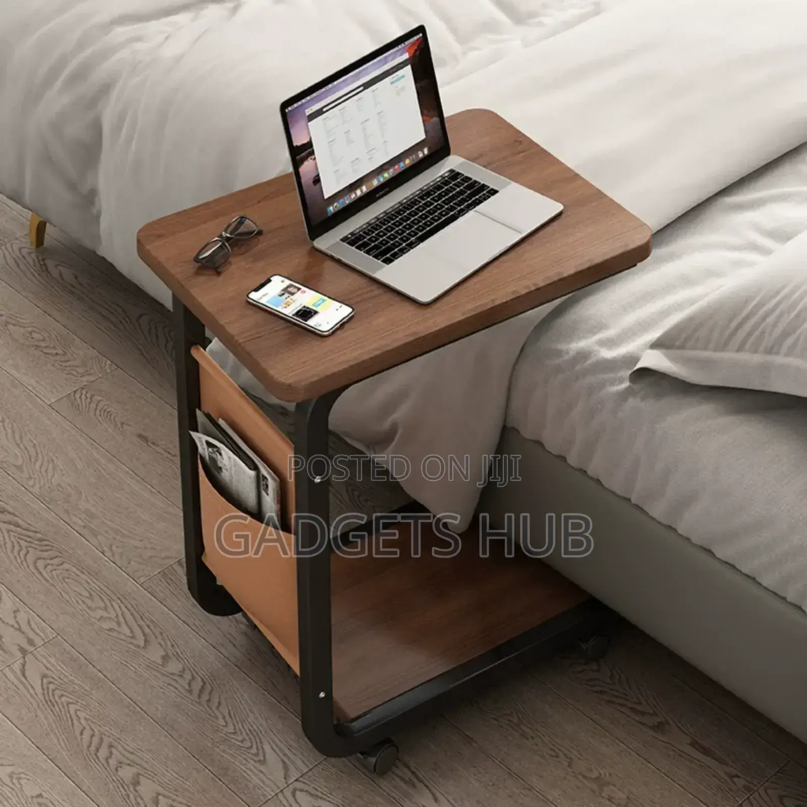 C-Shape Wood Sofa Mobile Side Table Home Office Use