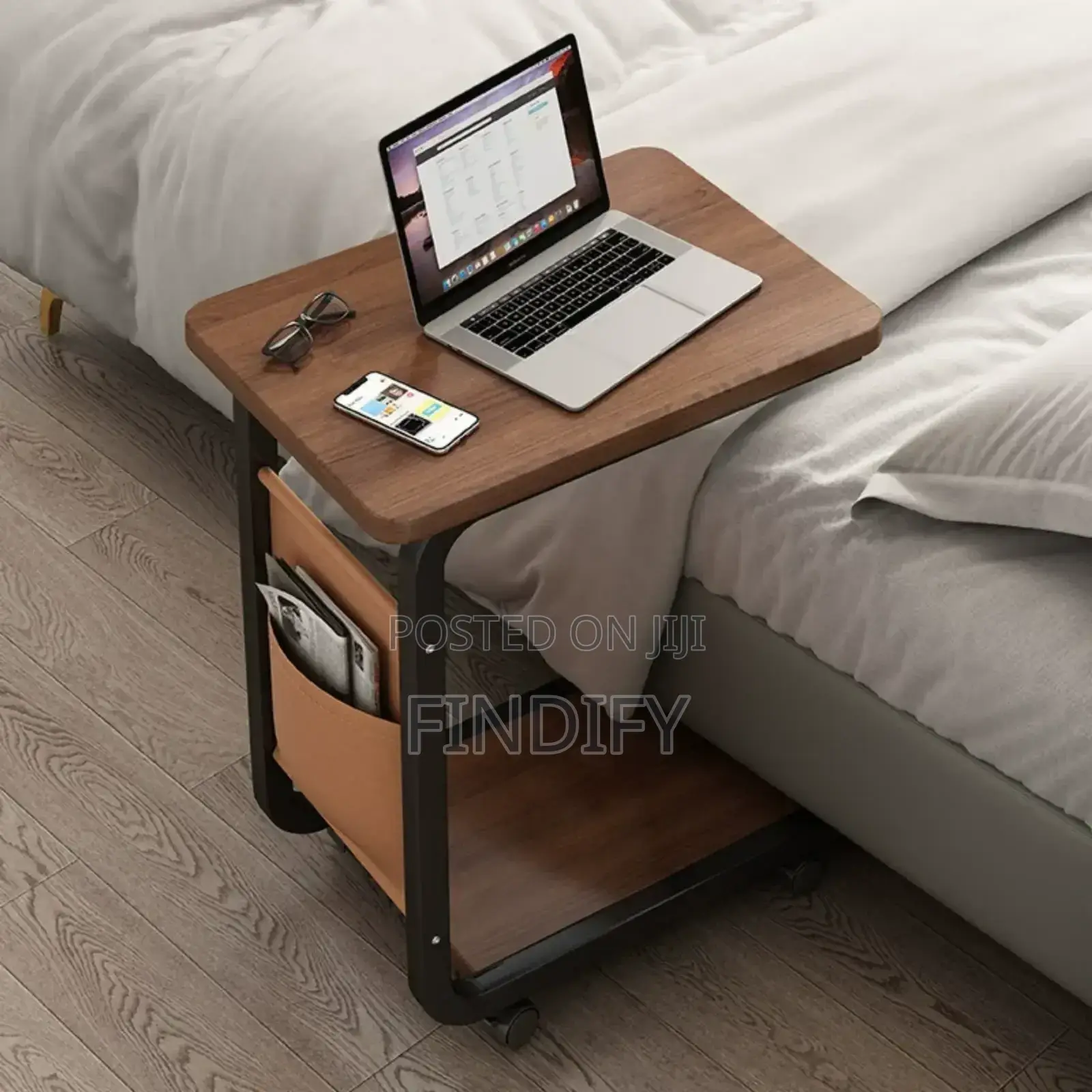 C-Shape Wood Sofa Mobile Side Table Home Office Use