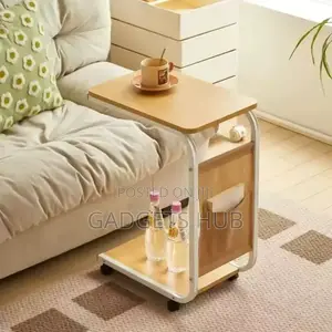 C-Shape Wood Sofa Mobile Side Table Home Office Use