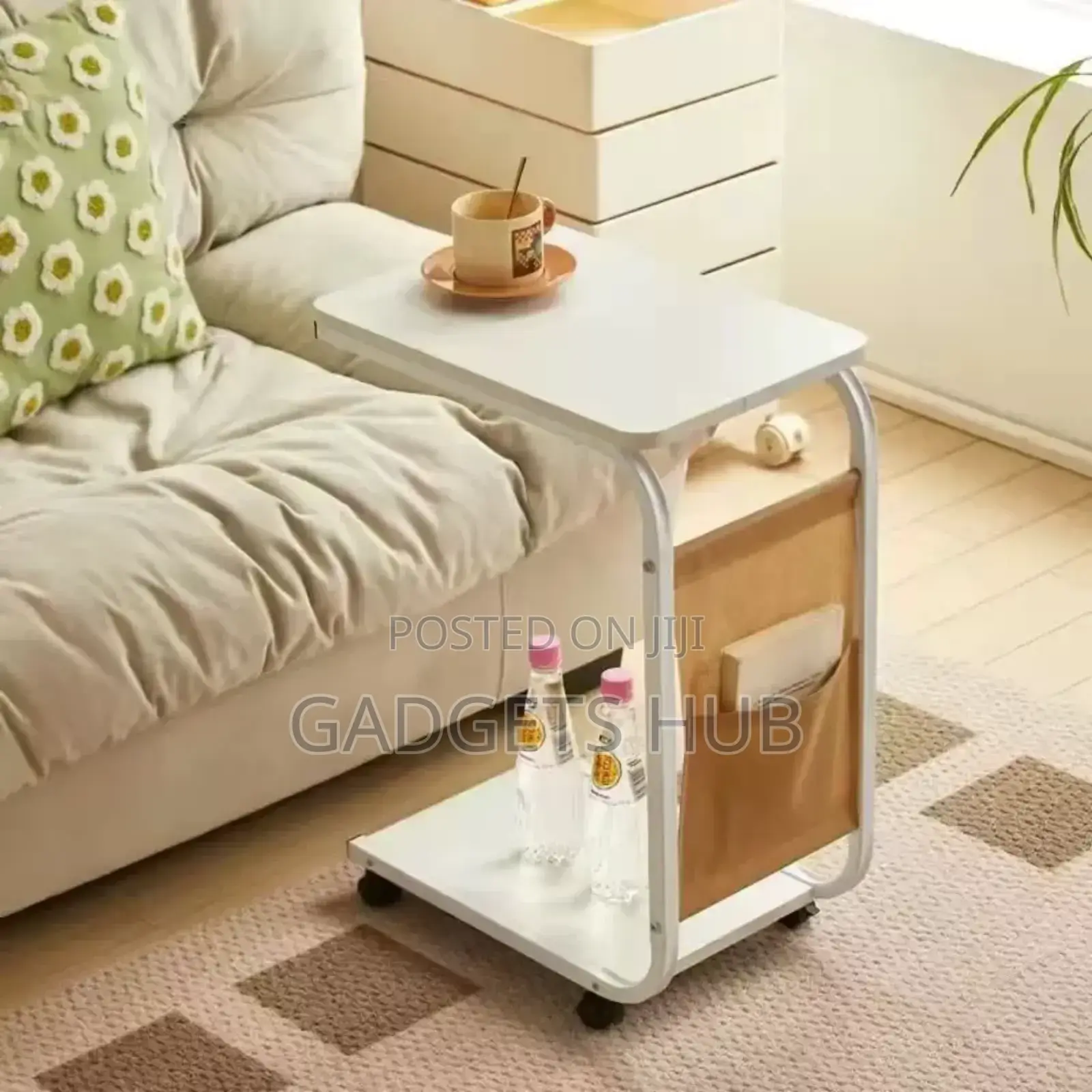 C-Shape Wood Sofa Mobile Side Table Home Office Use