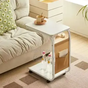 C-Shape Wood Sofa Mobile Side Table Home Office Use
