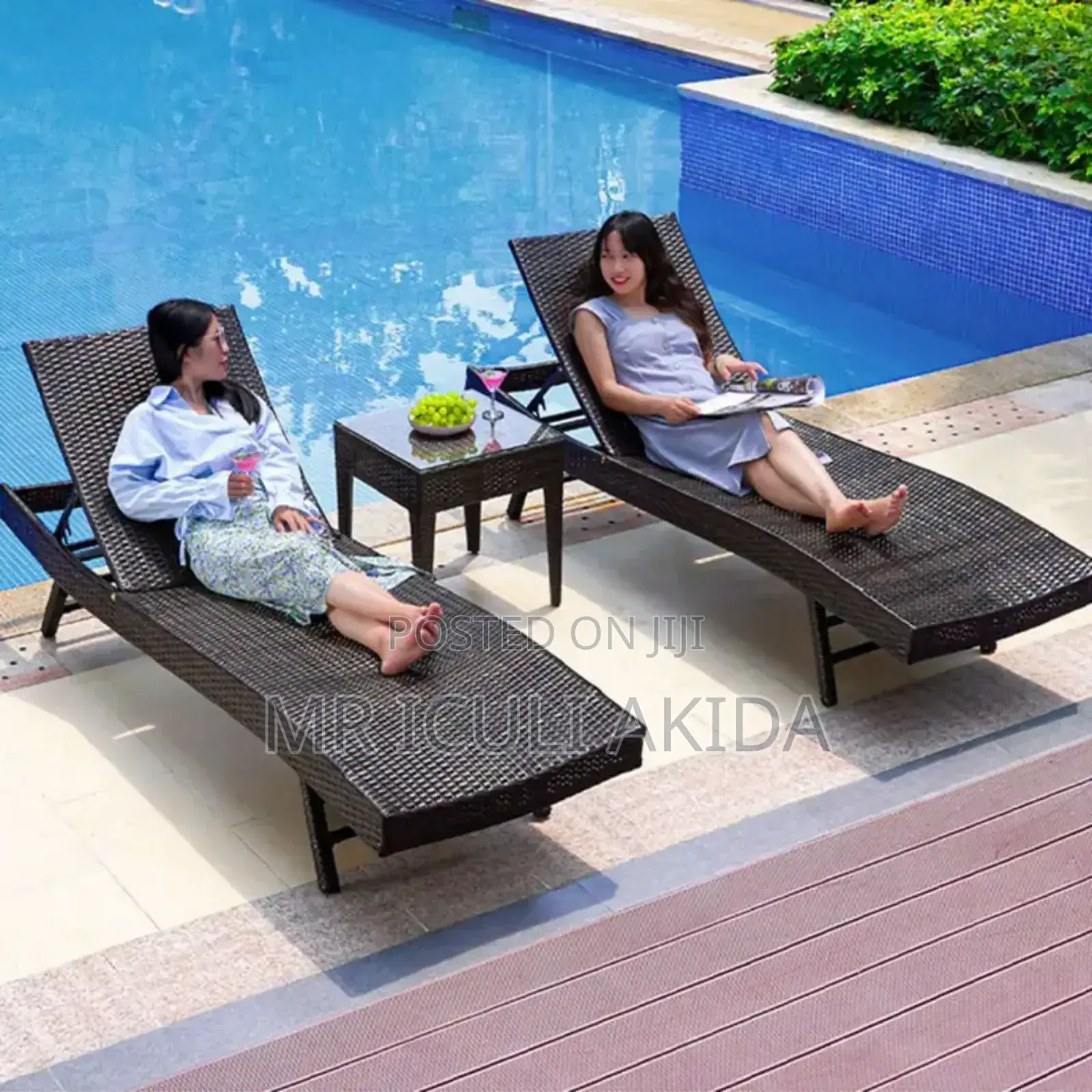 Beach Sun Lounge and Pool Side Pe Rattan Adjustable Chair