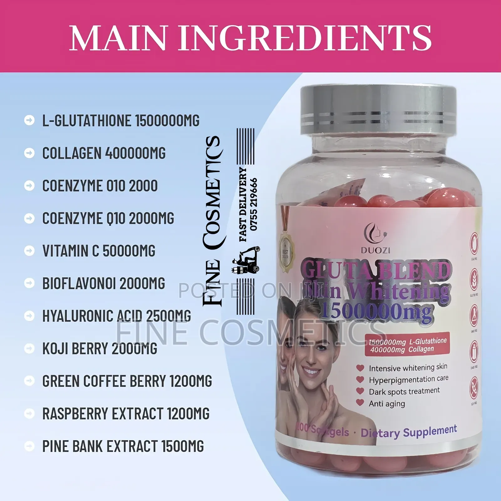 Gluta White Softgels 1500000mg Skin Whitening +Glowing Pills